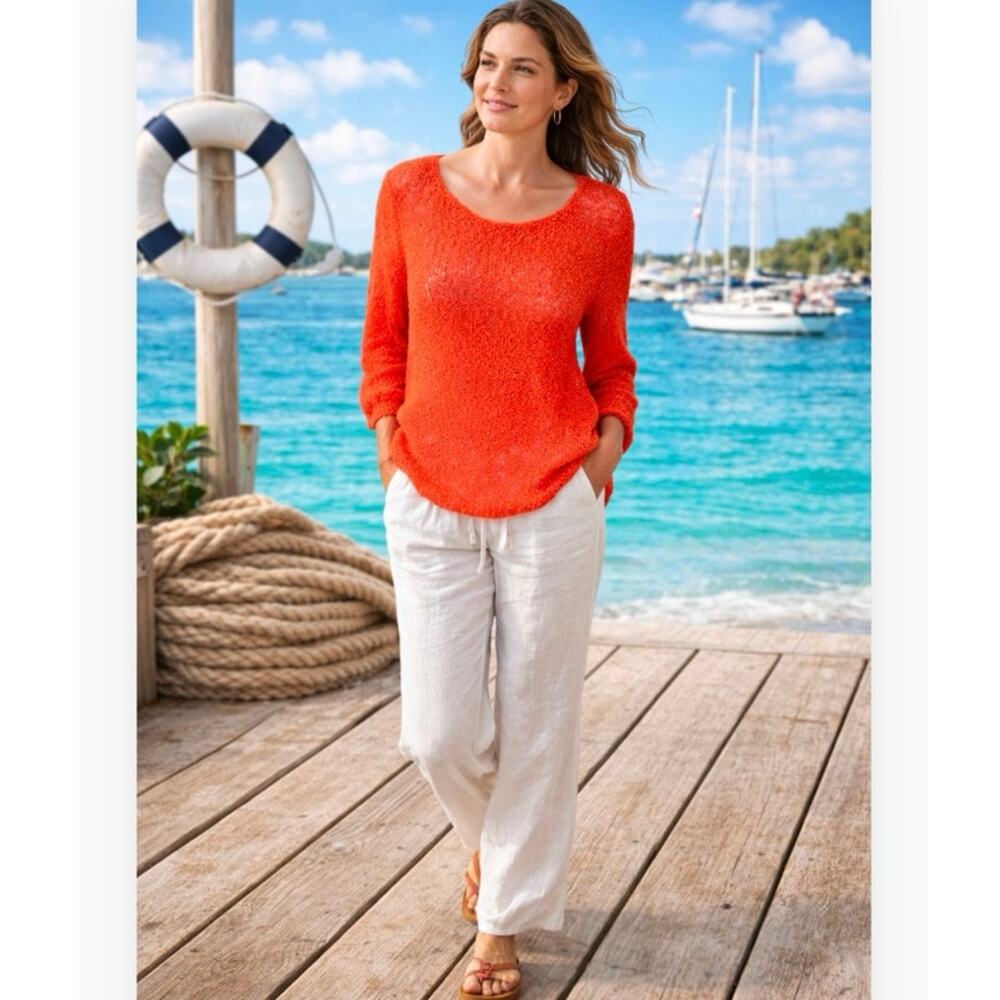 Nordstrom Collection Womens Orangey Red Nubby Lightweight Sweater M 6 8